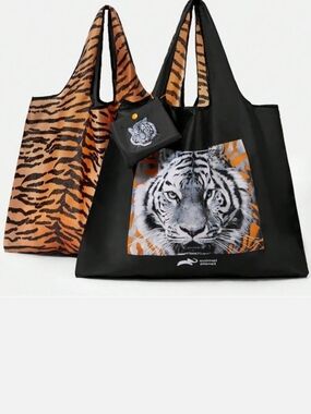 Black & Orange Tiger Print Reusable Tote Bag